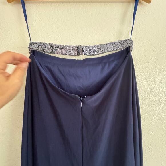 Vintage 1970s Midnight Blue Qiana Jersey Sequin Strapless Dancing Queen Gown - Picture 10 of 12